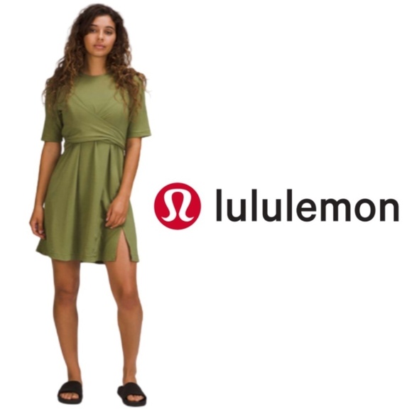 lululemon athletica Dresses & Skirts - Lululemon Cotton Wrap-Front T-Shirt Dress - Bronze Green - Size 6